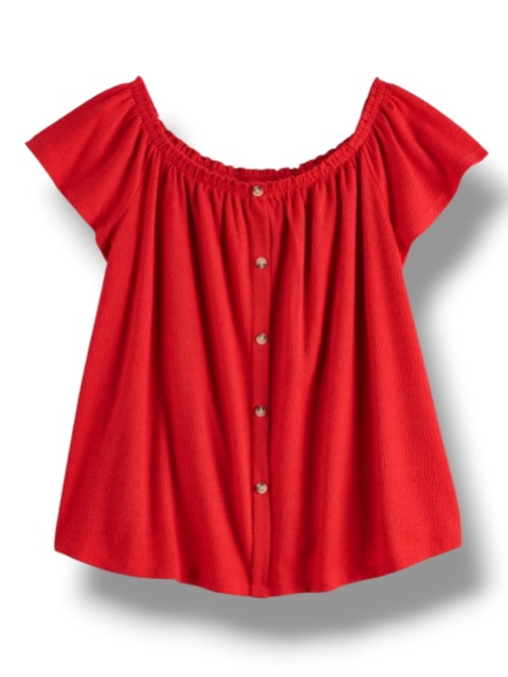 POPSUGAR Women’s Red Off-the-Shoulder Button Front Top